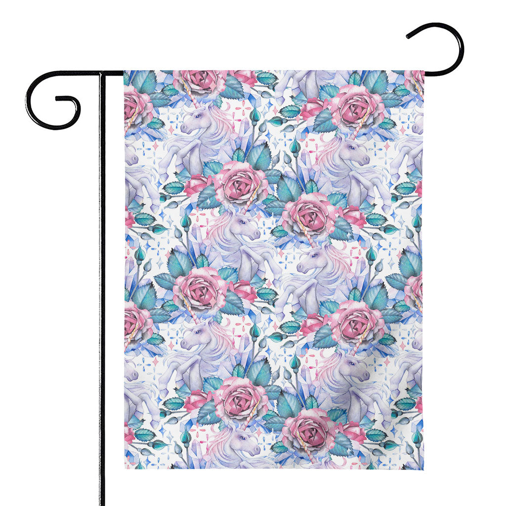 White Fairy Rose Unicorn Pattern Print House Flag