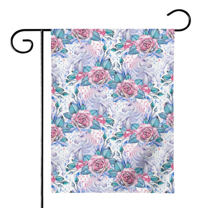 White Fairy Rose Unicorn Pattern Print House Flag