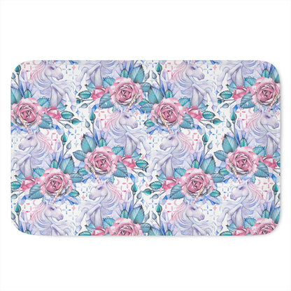 White Fairy Rose Unicorn Pattern Print Indoor Door Mat