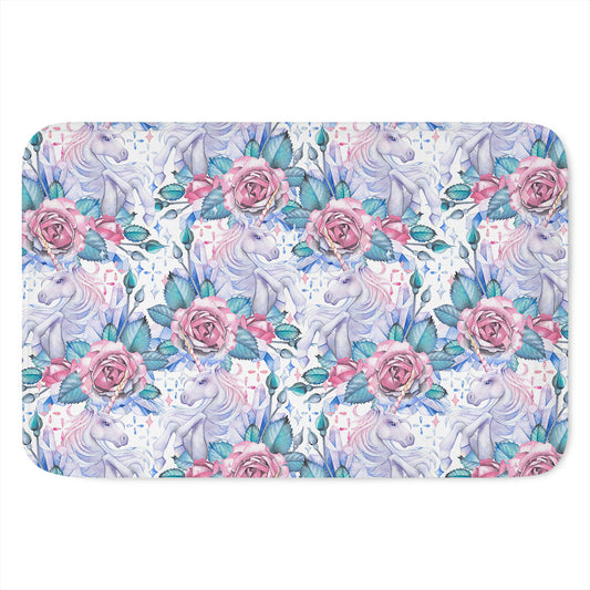 White Fairy Rose Unicorn Pattern Print Indoor Door Mat