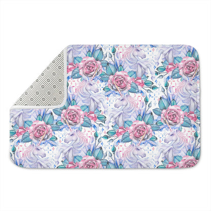 White Fairy Rose Unicorn Pattern Print Indoor Door Mat