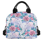 White Fairy Rose Unicorn Pattern Print Insulated Lunch Bag
