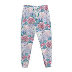 White Fairy Rose Unicorn Pattern Print Jogger Pants