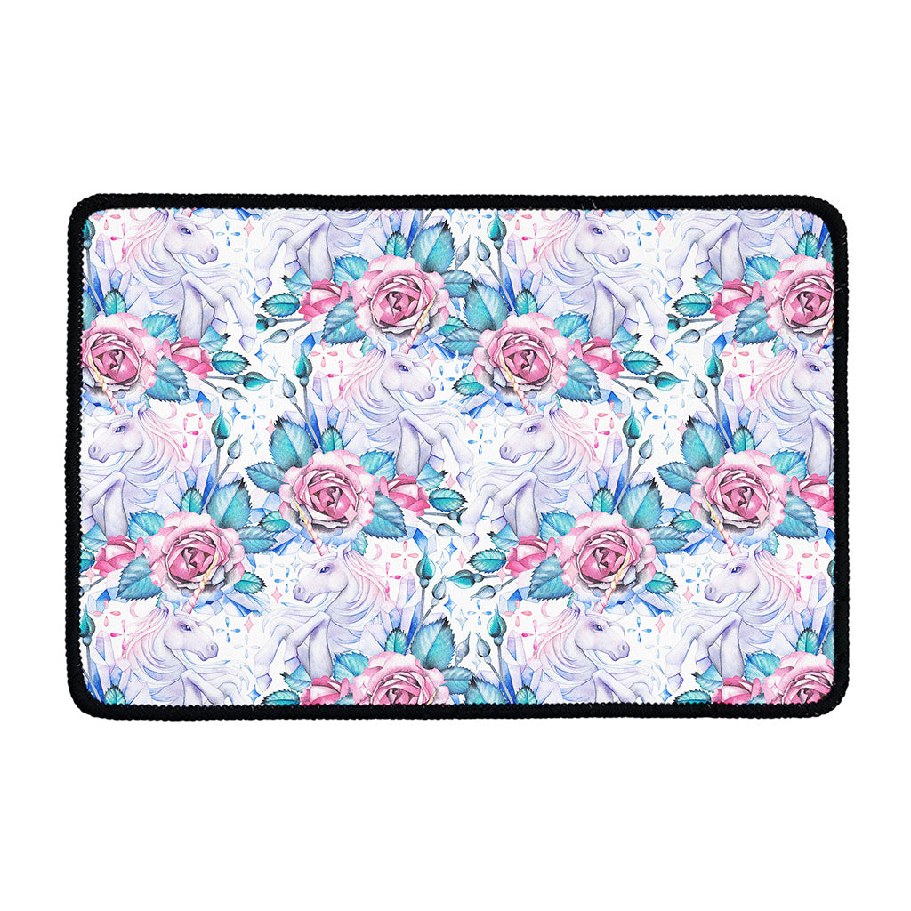 White Fairy Rose Unicorn Pattern Print Kitchen Mat