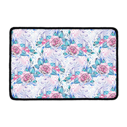 White Fairy Rose Unicorn Pattern Print Kitchen Mat