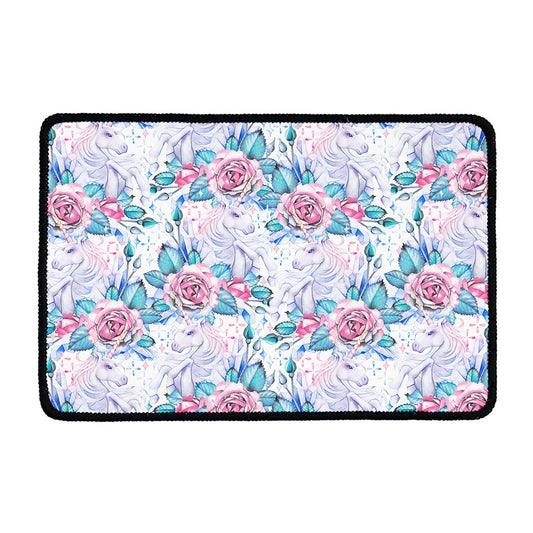 White Fairy Rose Unicorn Pattern Print Kitchen Mat