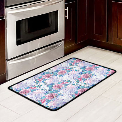 White Fairy Rose Unicorn Pattern Print Kitchen Mat
