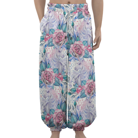 White Fairy Rose Unicorn Pattern Print Lantern Pants