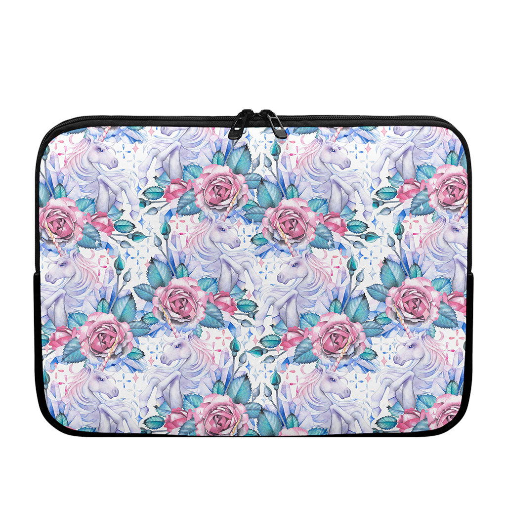 White Fairy Rose Unicorn Pattern Print Laptop Sleeve