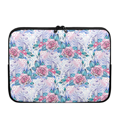 White Fairy Rose Unicorn Pattern Print Laptop Sleeve