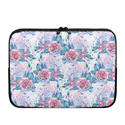 White Fairy Rose Unicorn Pattern Print Laptop Sleeve
