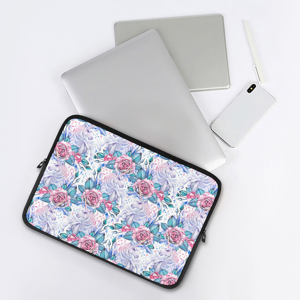 White Fairy Rose Unicorn Pattern Print Laptop Sleeve