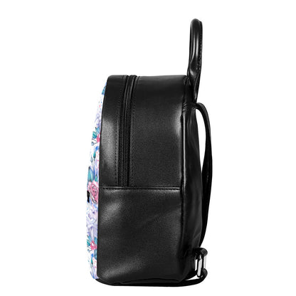 White Fairy Rose Unicorn Pattern Print Leather Backpack