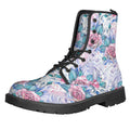 White Fairy Rose Unicorn Pattern Print Lace-Up Boots