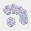 White Fairy Rose Unicorn Pattern Print Leather Coaster Set