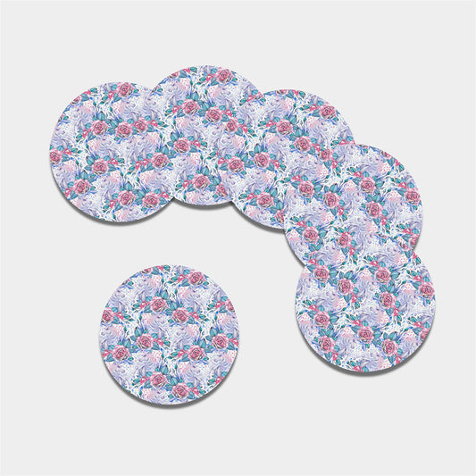 White Fairy Rose Unicorn Pattern Print Leather Coaster Set