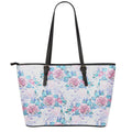 White Fairy Rose Unicorn Pattern Print Leather Tote Bag With Zipper