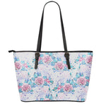 White Fairy Rose Unicorn Pattern Print Leather Tote Bag