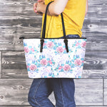 White Fairy Rose Unicorn Pattern Print Leather Tote Bag