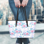 White Fairy Rose Unicorn Pattern Print Leather Tote Bag