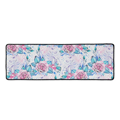 White Fairy Rose Unicorn Pattern Print Long Kitchen Mat