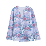 White Fairy Rose Unicorn Pattern Print Long Sleeve Short Coat