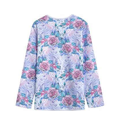 White Fairy Rose Unicorn Pattern Print Long Sleeve Short Coat