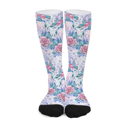 White Fairy Rose Unicorn Pattern Print Long Socks