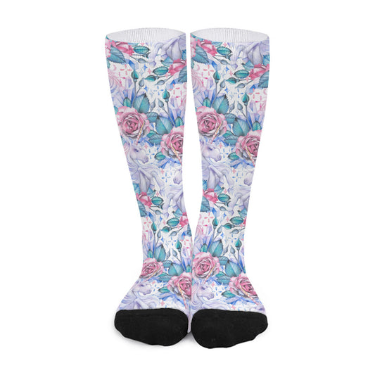 White Fairy Rose Unicorn Pattern Print Long Socks