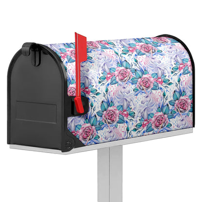 White Fairy Rose Unicorn Pattern Print Mailbox Cover