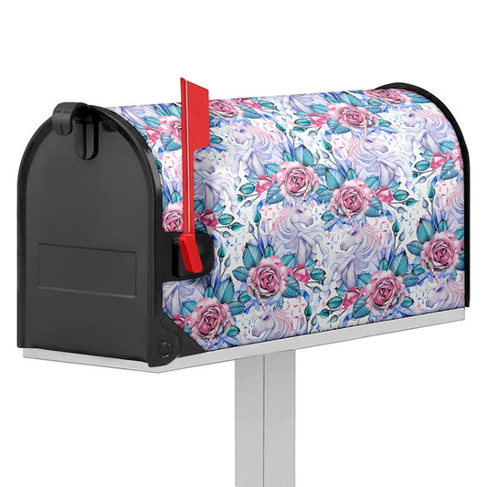 White Fairy Rose Unicorn Pattern Print Mailbox Cover