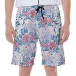 White Fairy Rose Unicorn Pattern Print Men's Beach Shorts