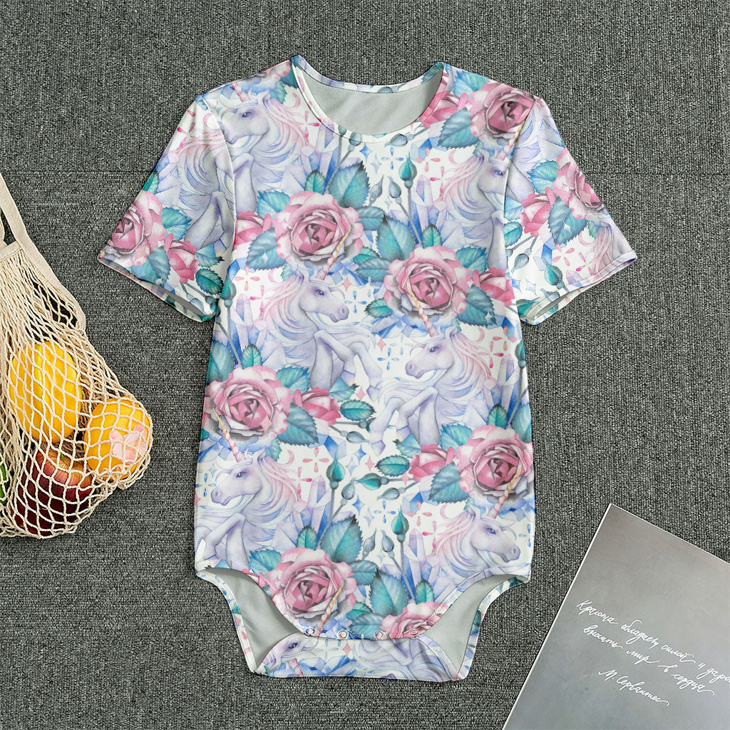 White Fairy Rose Unicorn Pattern Print Men's Bodysuit