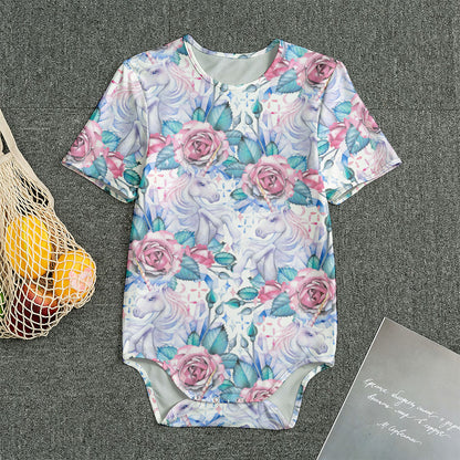 White Fairy Rose Unicorn Pattern Print Men's Bodysuit
