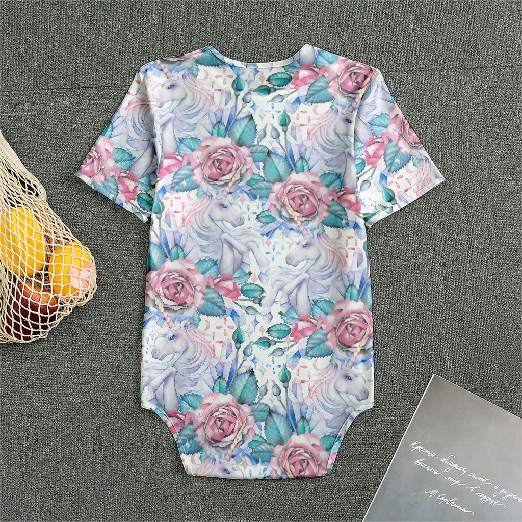White Fairy Rose Unicorn Pattern Print Men's Bodysuit