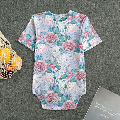 White Fairy Rose Unicorn Pattern Print Men's Bodysuit
