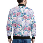 White Fairy Rose Unicorn Pattern Print Men's Bomber Jacket