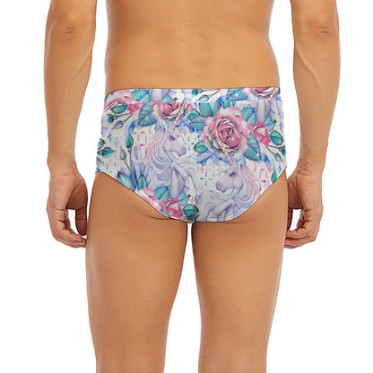 White Fairy Rose Unicorn Pattern Print Men's Briefs