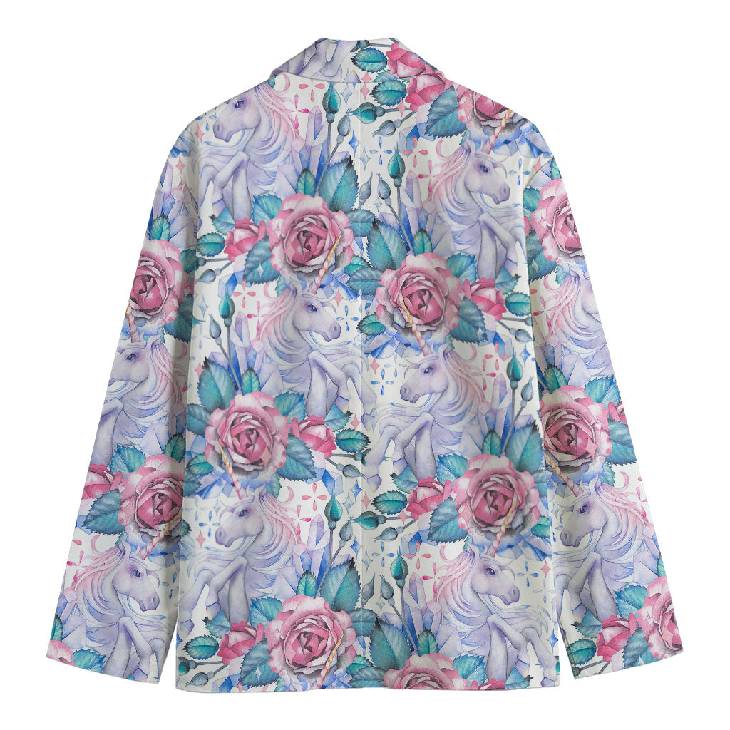 White Fairy Rose Unicorn Pattern Print Men's Cotton Blazer