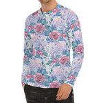White Fairy Rose Unicorn Pattern Print Men's Long Sleeve Rash Guard