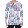 White Fairy Rose Unicorn Pattern Print Men's Long Sleeve T-Shirt