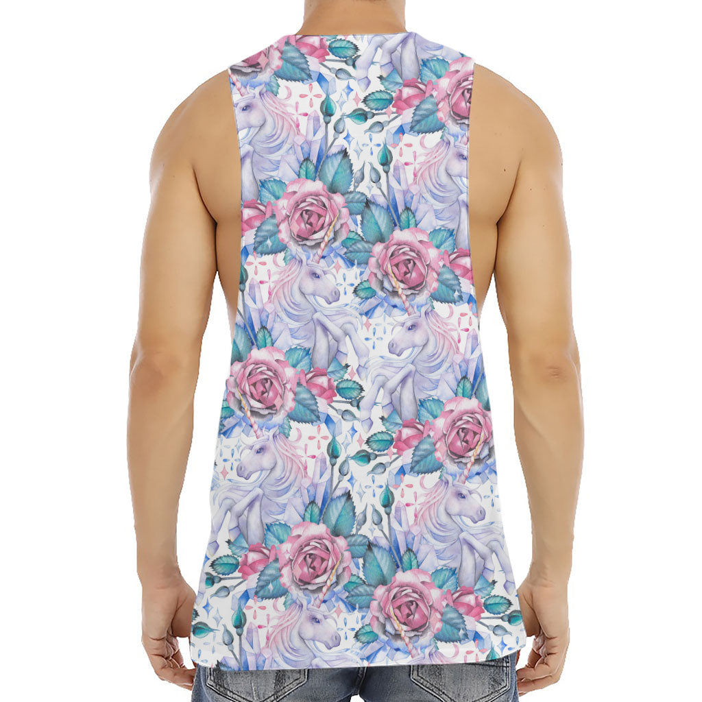 White Fairy Rose Unicorn Pattern Print Men's Muscle Tank Top
