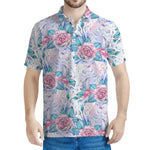 White Fairy Rose Unicorn Pattern Print Men's Polo Shirt