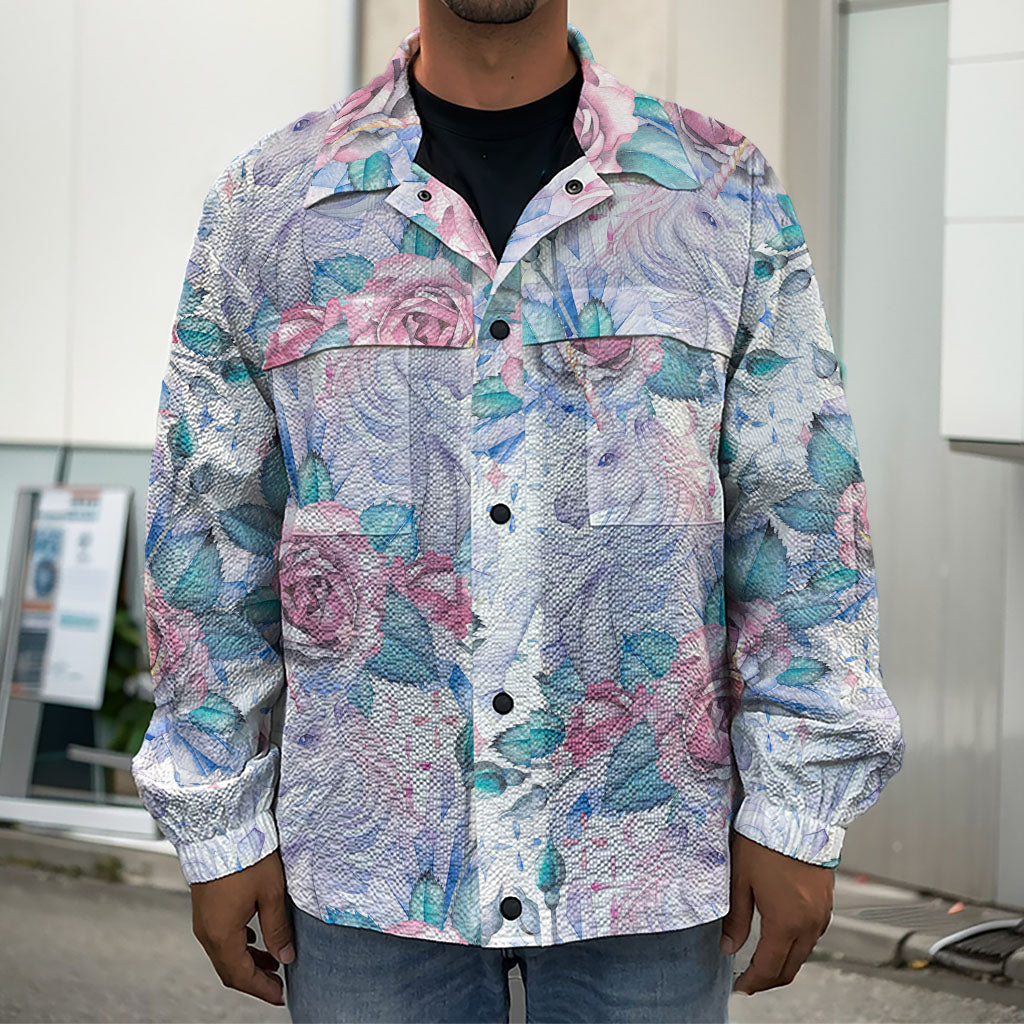 White Fairy Rose Unicorn Pattern Print Men's Shirt Jacket