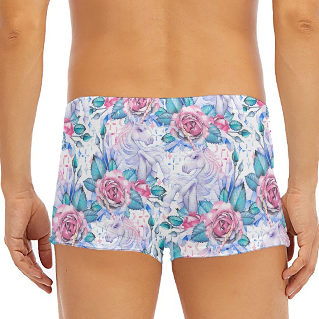 White Fairy Rose Unicorn Pattern Print Men's Short Boxer Briefs