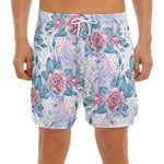 White Fairy Rose Unicorn Pattern Print Men's Split Running Shorts