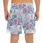 White Fairy Rose Unicorn Pattern Print Men's Split Running Shorts