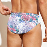 White Fairy Rose Unicorn Pattern Print Men's Swim Briefs