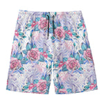 White Fairy Rose Unicorn Pattern Print Men's Swim Trunks