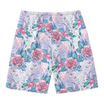 White Fairy Rose Unicorn Pattern Print Men's Swim Trunks